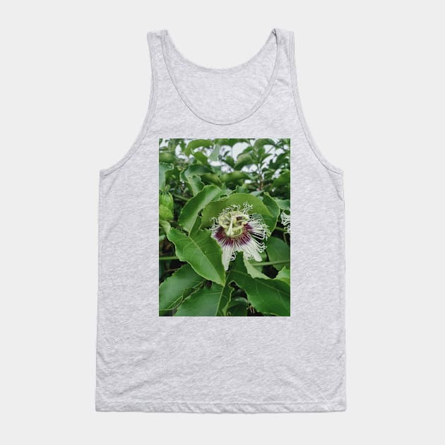 passion fruit flower, green leaves, plant photograph Tank Top by MarJul